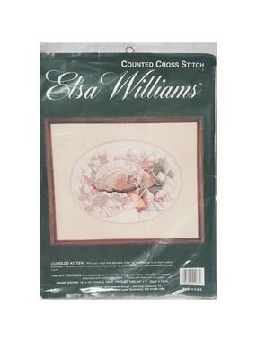 VTG 1995 Elsa Williams Cuddled Kitten #02067 Cross Stitch Kit 12" X 9" NOS